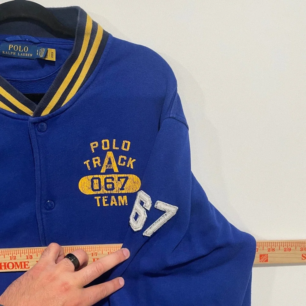 Polo Ralph Lauren Mens XL Blue Yellow Track 067 Team Varsity Sweatshirt Jacket